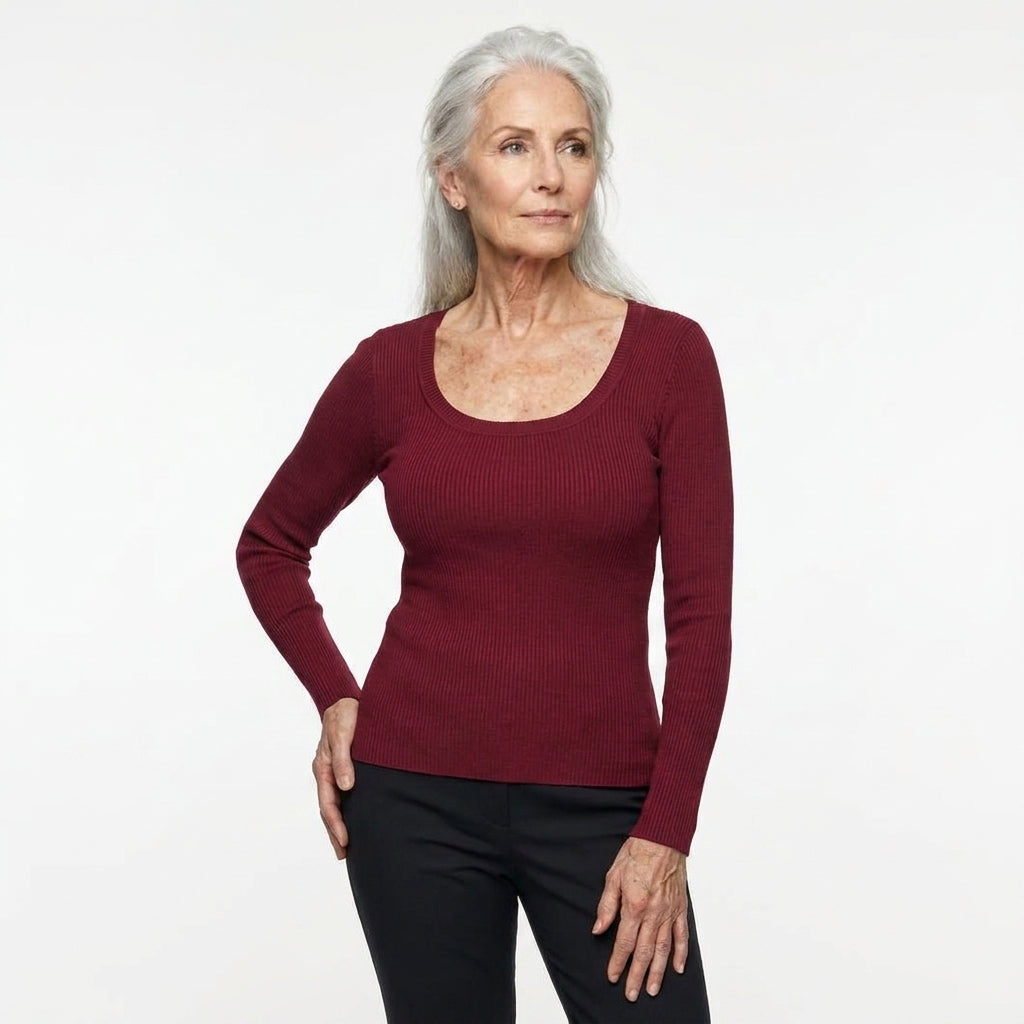 Långärmad ribbad topp med inbyggd bh – 4